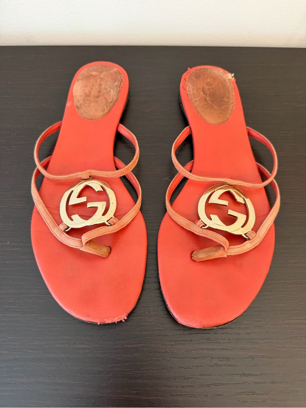 Gucci Orange-Red Leather Sandals